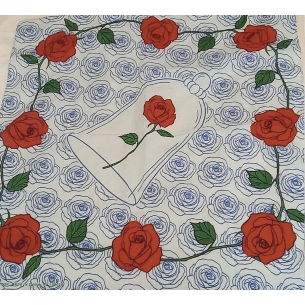 Disney Beauty and the Beast Enchanted Rose Hankerchief Bandana Blue Red Cotton